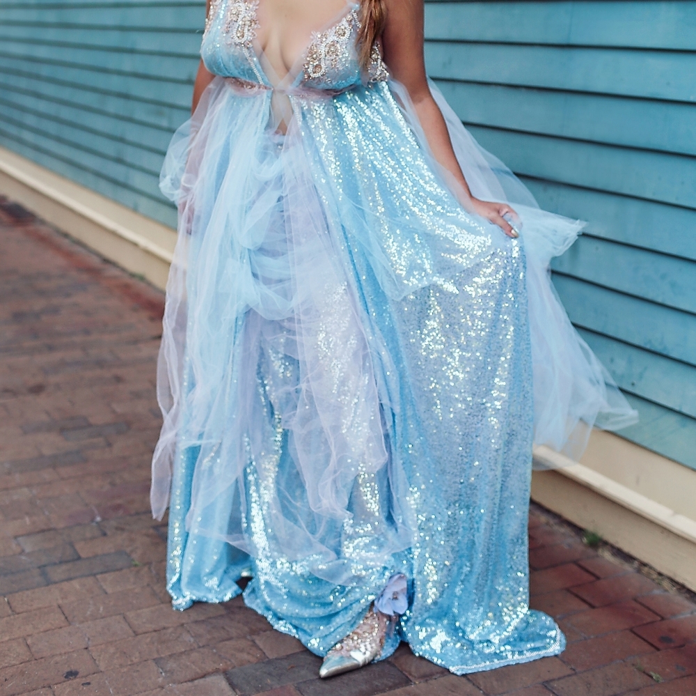 VERONICA Ocean Blue Sequin Wedding Ballgown Set - Picture 2 of 13
